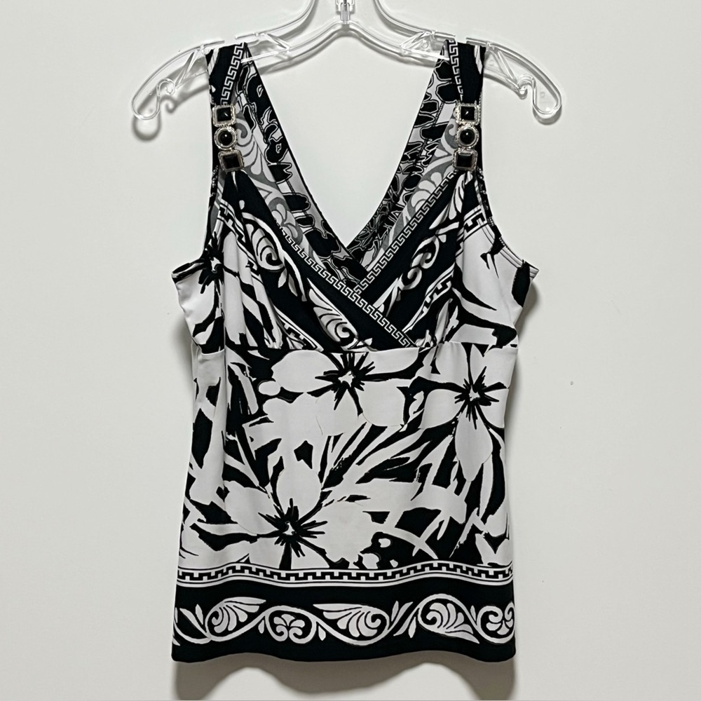 Cache Black and White Floral Blouse